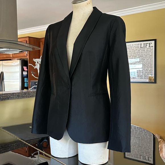 Talbots Black Silk Taffeta Single Button Blazer Evening Formal Tuxedo Jacket 12 - Picture 2 of 15